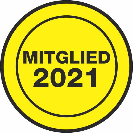 Jahresaufkleber rund 38 mm " Mitglied 2021 " gelb/schwarz