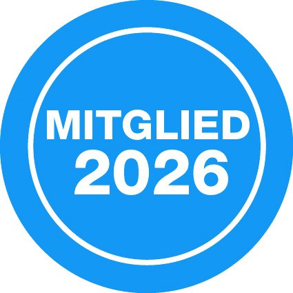 Jahresaufkleber rund 38 mm " Mitglied 2026 " blau/wei&szlig;